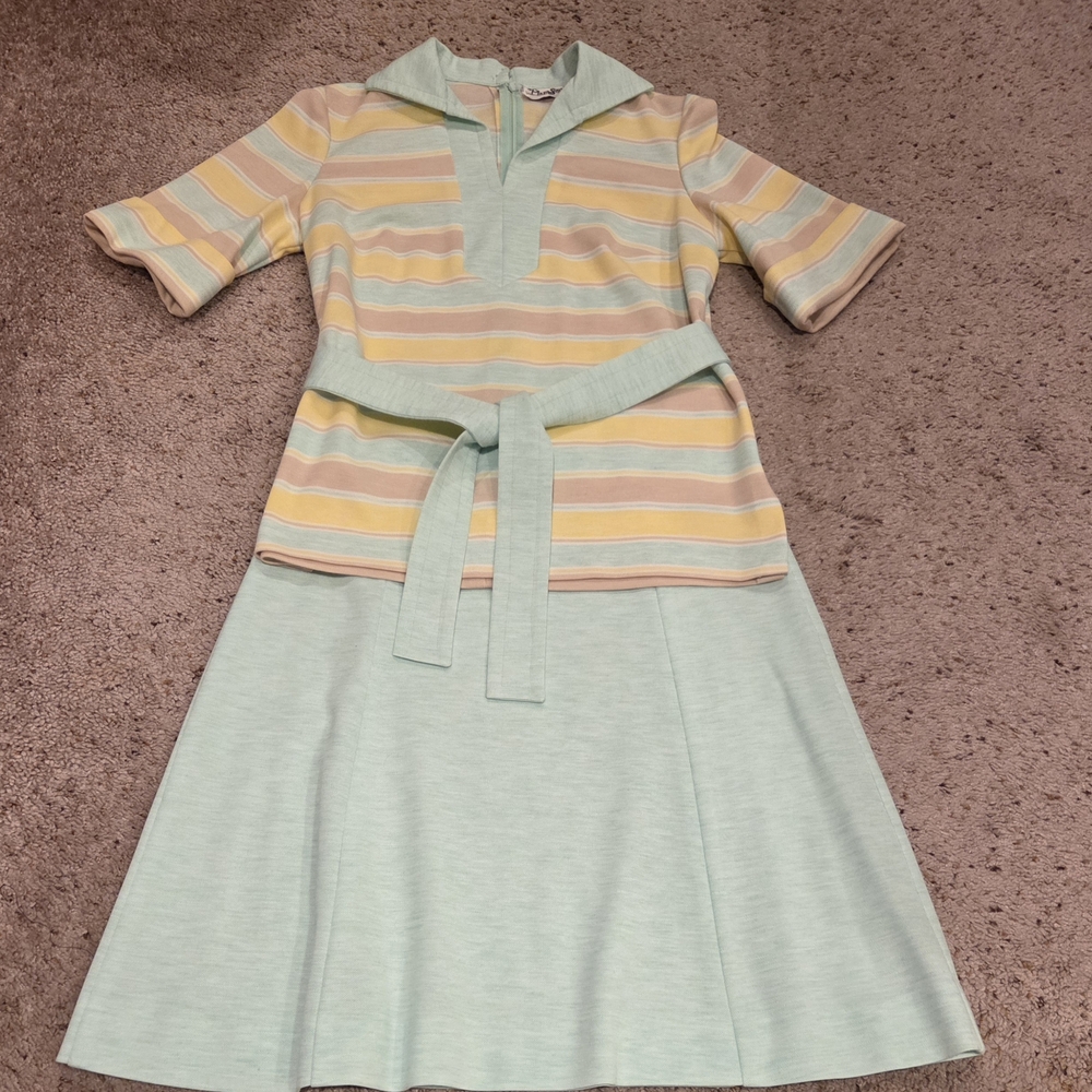 Vintage 3 Piece Striped Pastel Dress Set